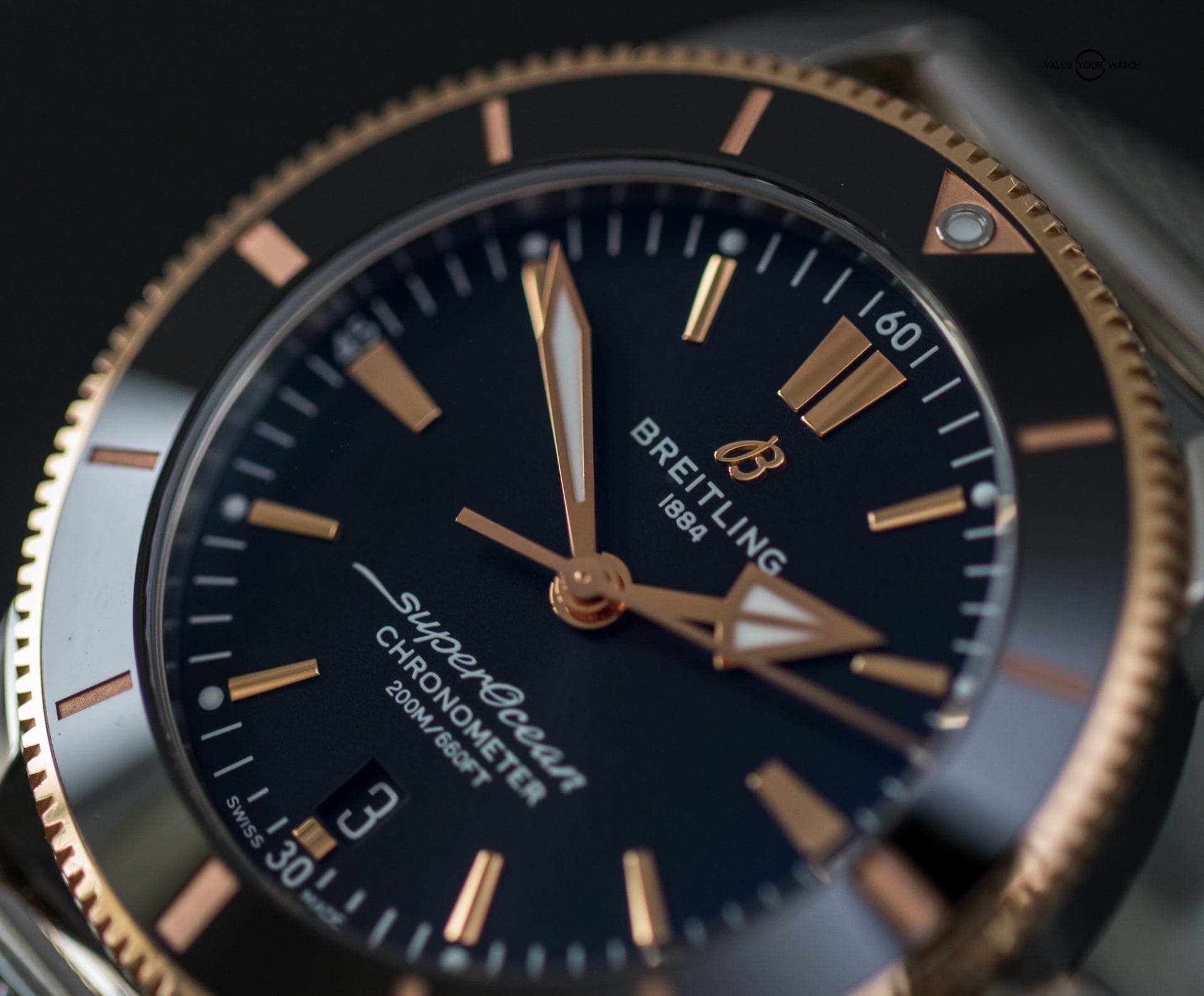 Breitling Superocean Heritage ll B20 44mm Gold Bezel Black Dial, Mesh Bracelet - Image 4