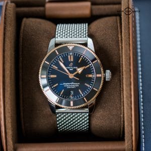 Breitling Superocean Heritage ll B20 44mm Gold Bezel Black Dial, Mesh Bracelet