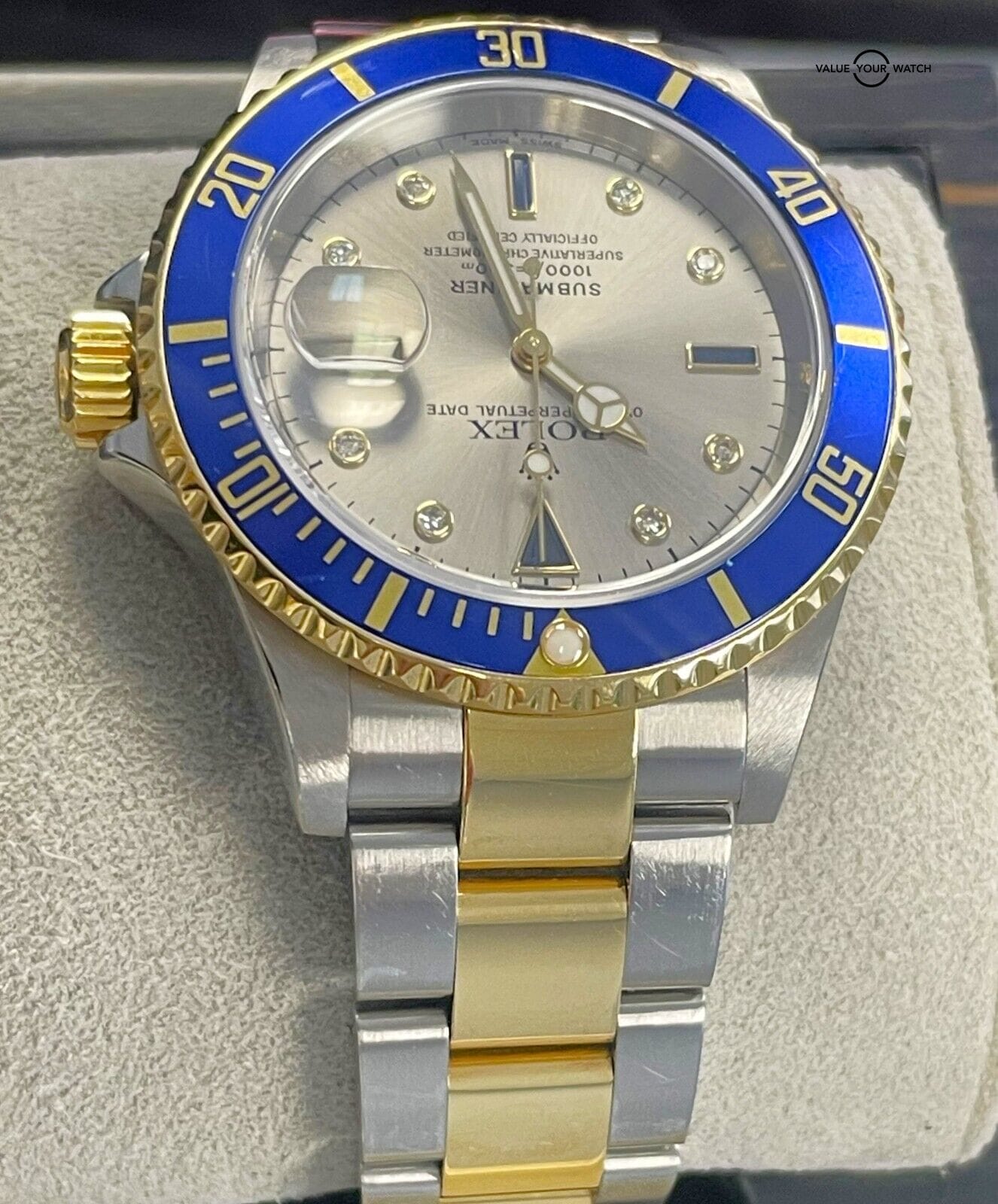 2006 Rolex Submariner 16613 Slate Serti Dial 18K Yellow Gold and SS BOXES/PAPERS - Image 6