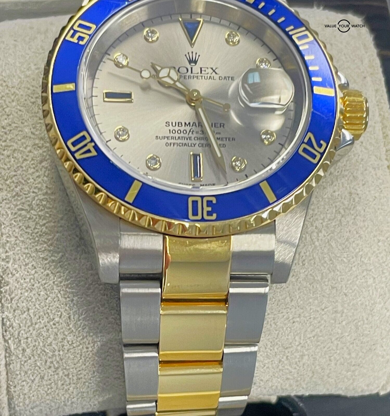 2006 Rolex Submariner 16613 Slate Serti Dial 18K Yellow Gold and SS BOXES/PAPERS - Image 5