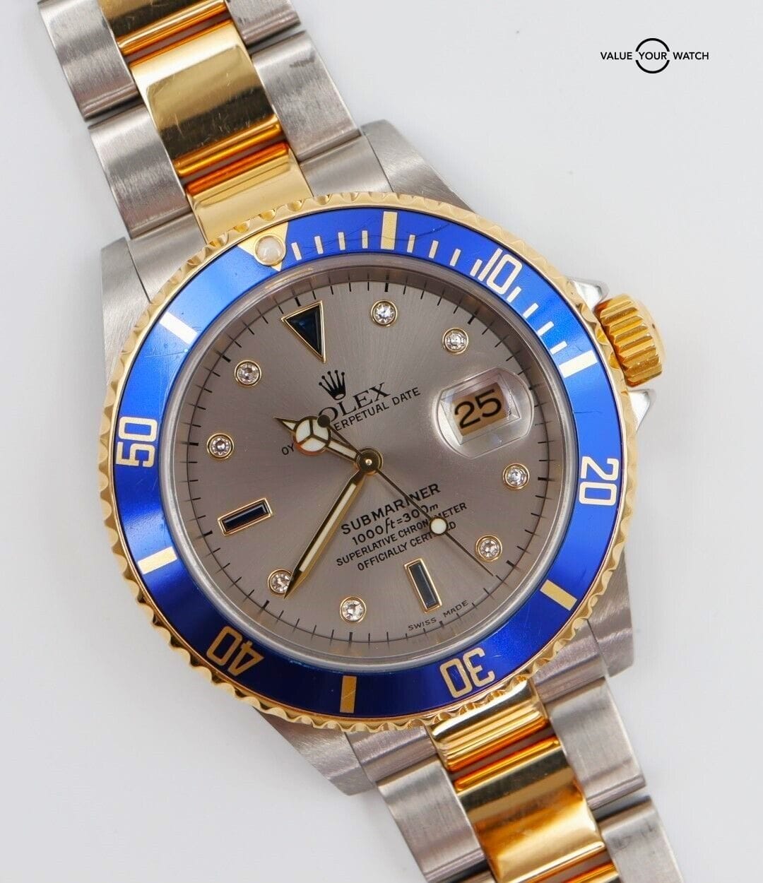 2006 Rolex Submariner 16613 Slate Serti Dial 18K Yellow Gold and SS BOXES/PAPERS - Image 3