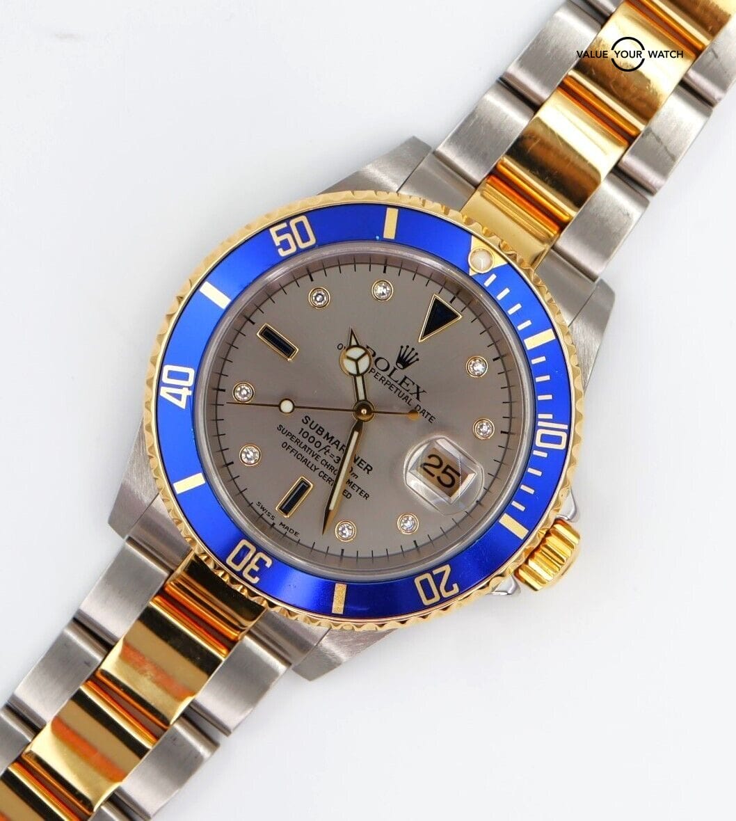2006 Rolex Submariner 16613 Slate Serti Dial 18K Yellow Gold and SS BOXES/PAPERS - Image 2