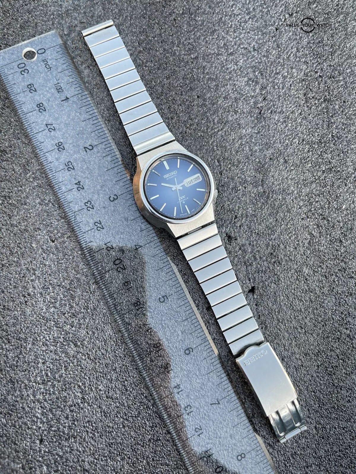 Vintage Seiko DX Automatic Watch Day Date 6106-7759 Blue Dial Estate Sale Runs - Image 5