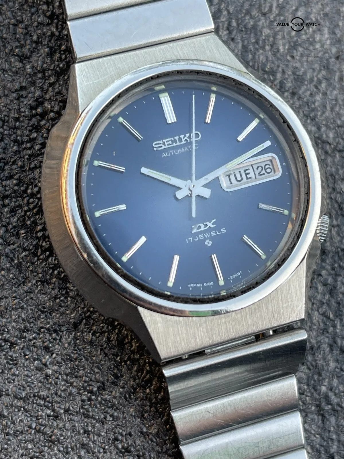 Vintage Seiko DX Automatic Watch Day Date 6106-7759 Blue Dial Estate Sale Runs - Image 9