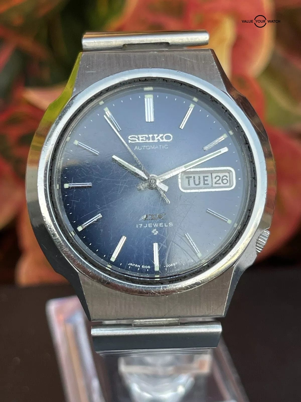 Vintage Seiko DX Automatic Watch Day Date 6106-7759 Blue Dial Estate Sale Runs - Image 14