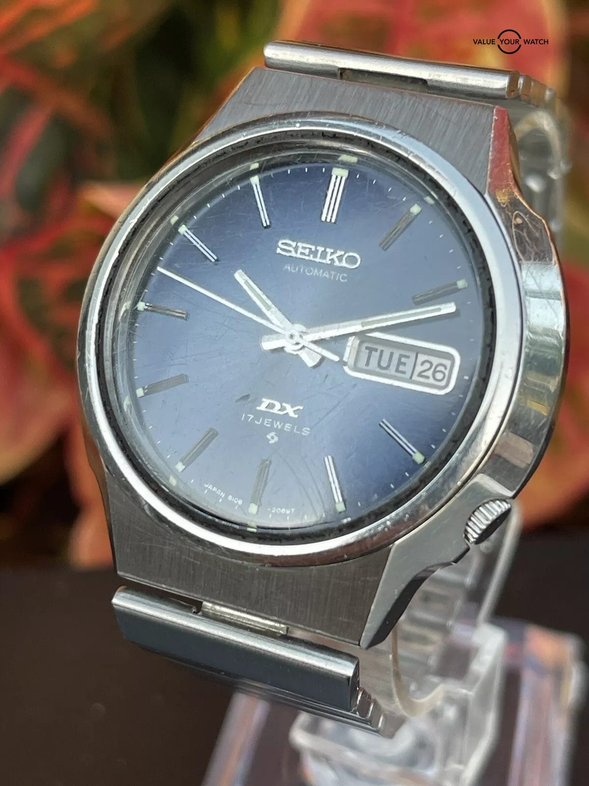 Vintage Seiko DX Automatic Watch Day Date 6106-7759 Blue Dial Estate Sale Runs - Image 15