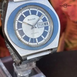 Vintage Bulova Jet Star Automatic Watch 40mm Day Date Blue Running Estate Sale