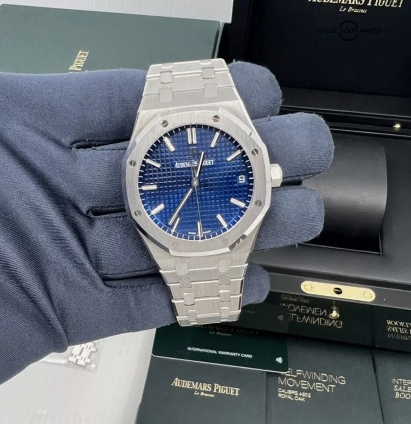 2021 Box Papers Electric Blue Dial 18K White Gold Audemars Piguet Royal Oak 41mm