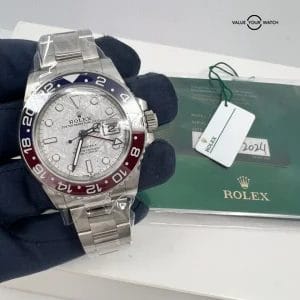 March 2024 White Tag Unworn Rolex GMT Master II Pepsi White Gold Meteorite Dial