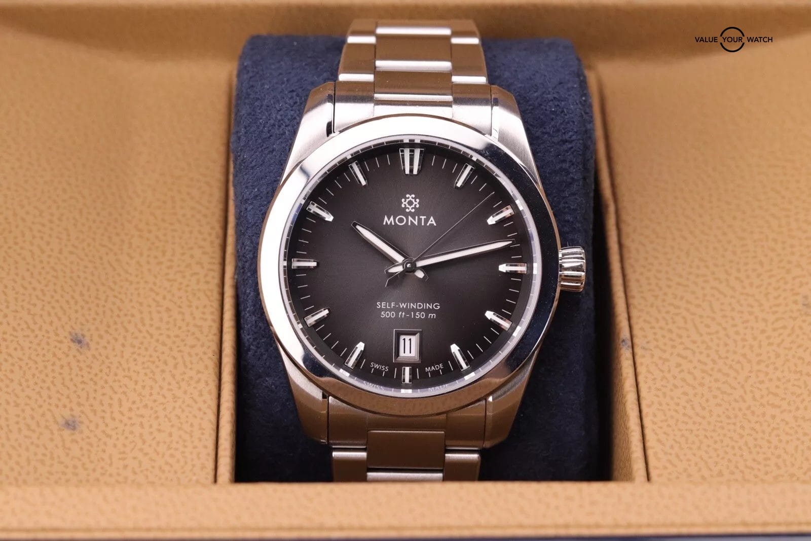 Monta Noble Anthracite Dial Watch | Sellita SW300 Automatic Watch | Complete Set