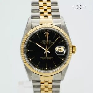 Rolex Datejust 16233 NO HOLES Black Dial 36mm 18K Yellow Gold/SS w/BOXES!