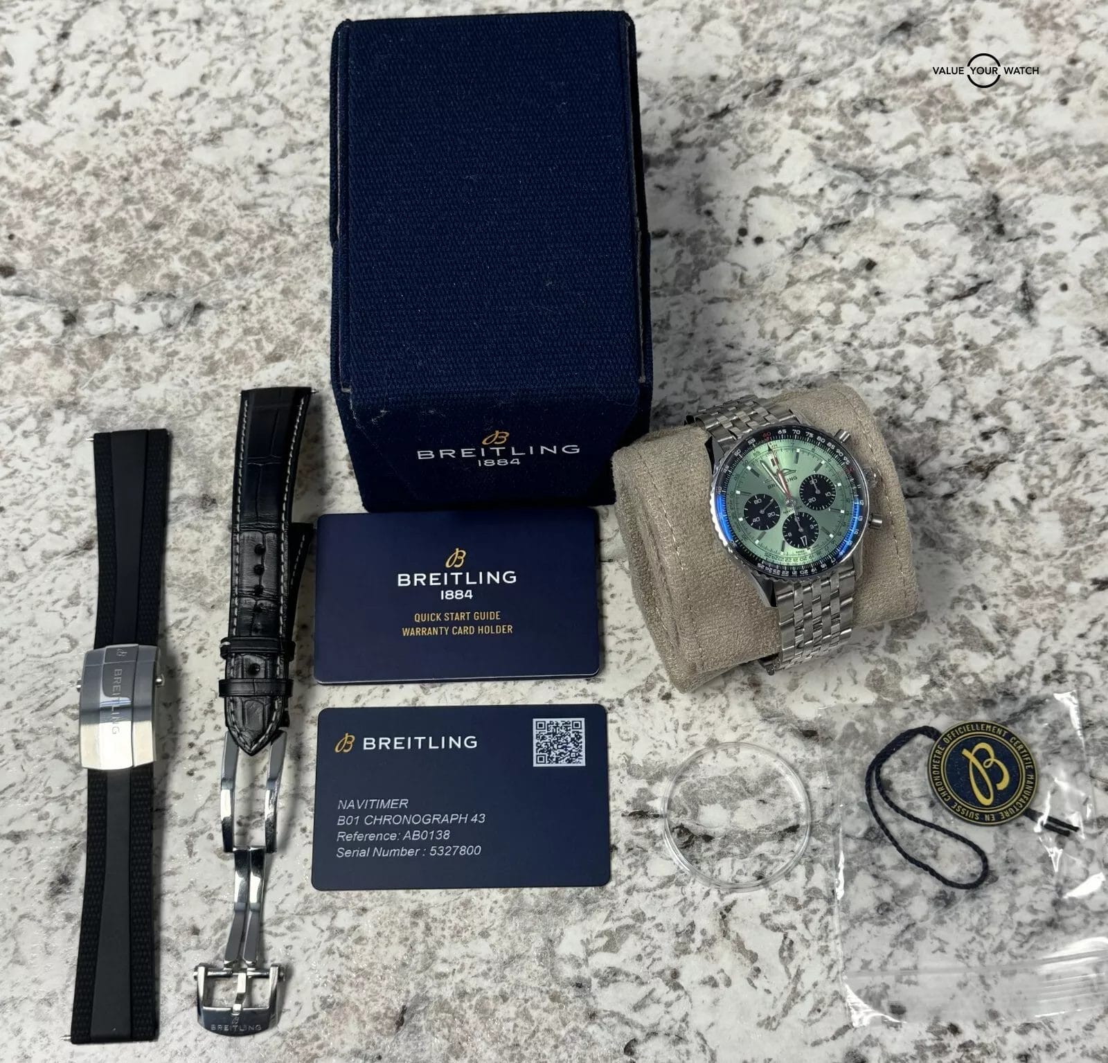 Breitling Navitimer 1 B01 Chronograph 43mm Green Dial 2 Extra Straps 2024 B/P!! - Image 16