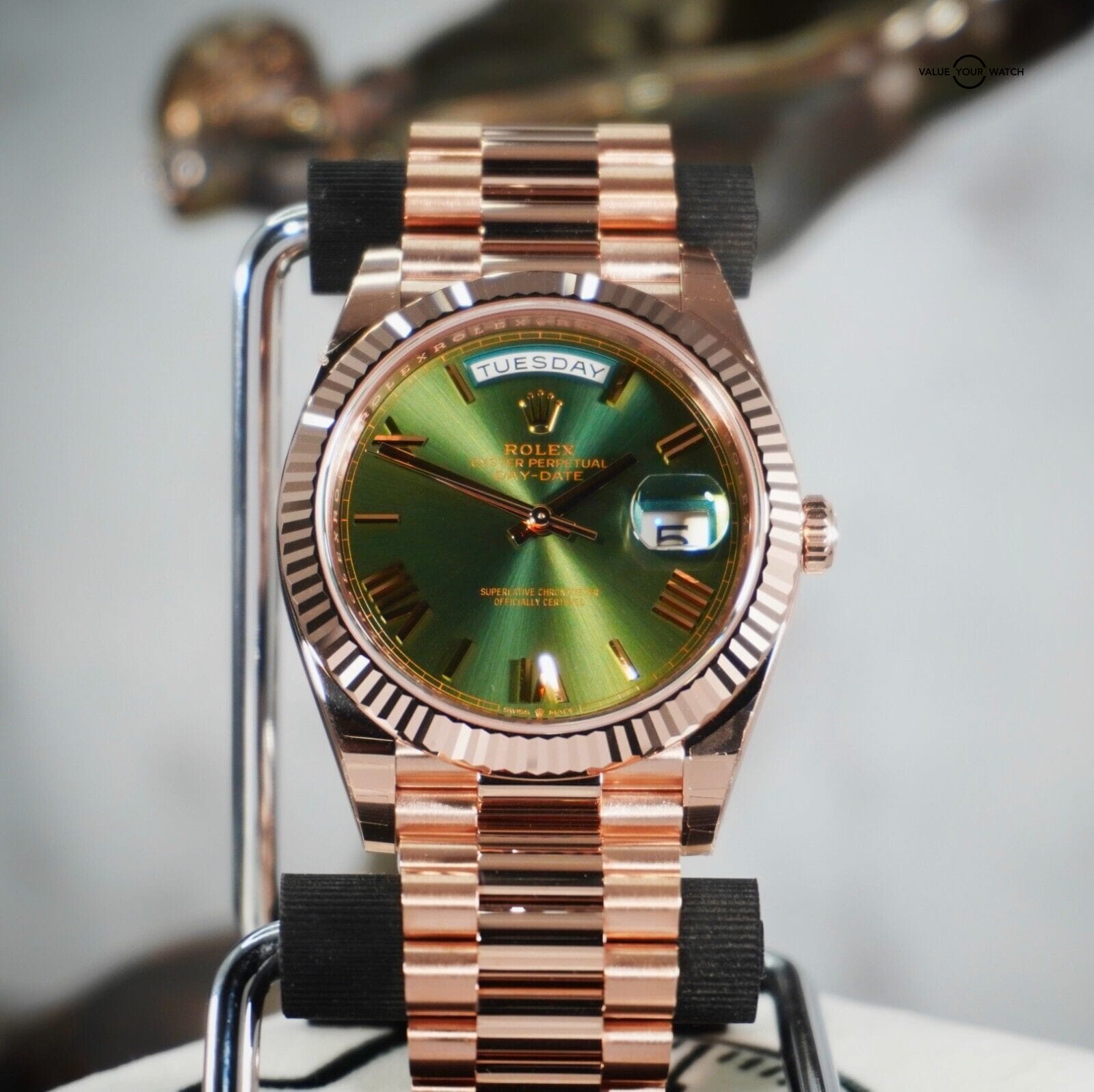 Rolex Day-Date 228235 Olive Dial President Bracelet Unworn BNIN B&P