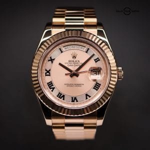 ROLEX Day-Date II 41, Concentric Roman Dial, Rose Gold President, Ref. 218235, Complete Set