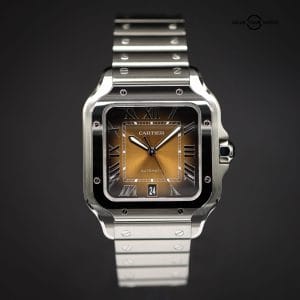 CARTIER Santos Medium, NEW RELEASE, Brown/Gold Burst Dial, Steel Bracelet, Ref. WSSA0065, Full Set