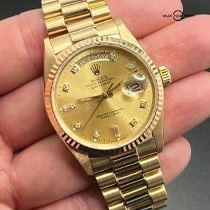 1988 Rolex Day-Date 36mm 18038 President champagne diamond dial – SERVICED