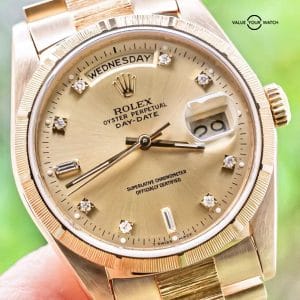 Rolex Day-Date 36 Yellow Gold President Bark Champagne Diamond Dial Auto 18248