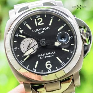 Panerai 161 Luminor GMT Black Dial $11K MSRP Bracelet SERVICED Box PAM00161 PAM