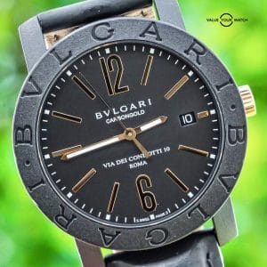 Bulgari Carbongold Via Dei Condotti 10 Roma Rose Gold Carbon Black Dial BB40CL