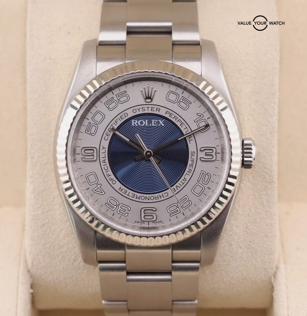 Rolex Oyster Perpetual 36 116034 18k WG Fluted Bezel x Rare Concentric Blue Dial - Image 12