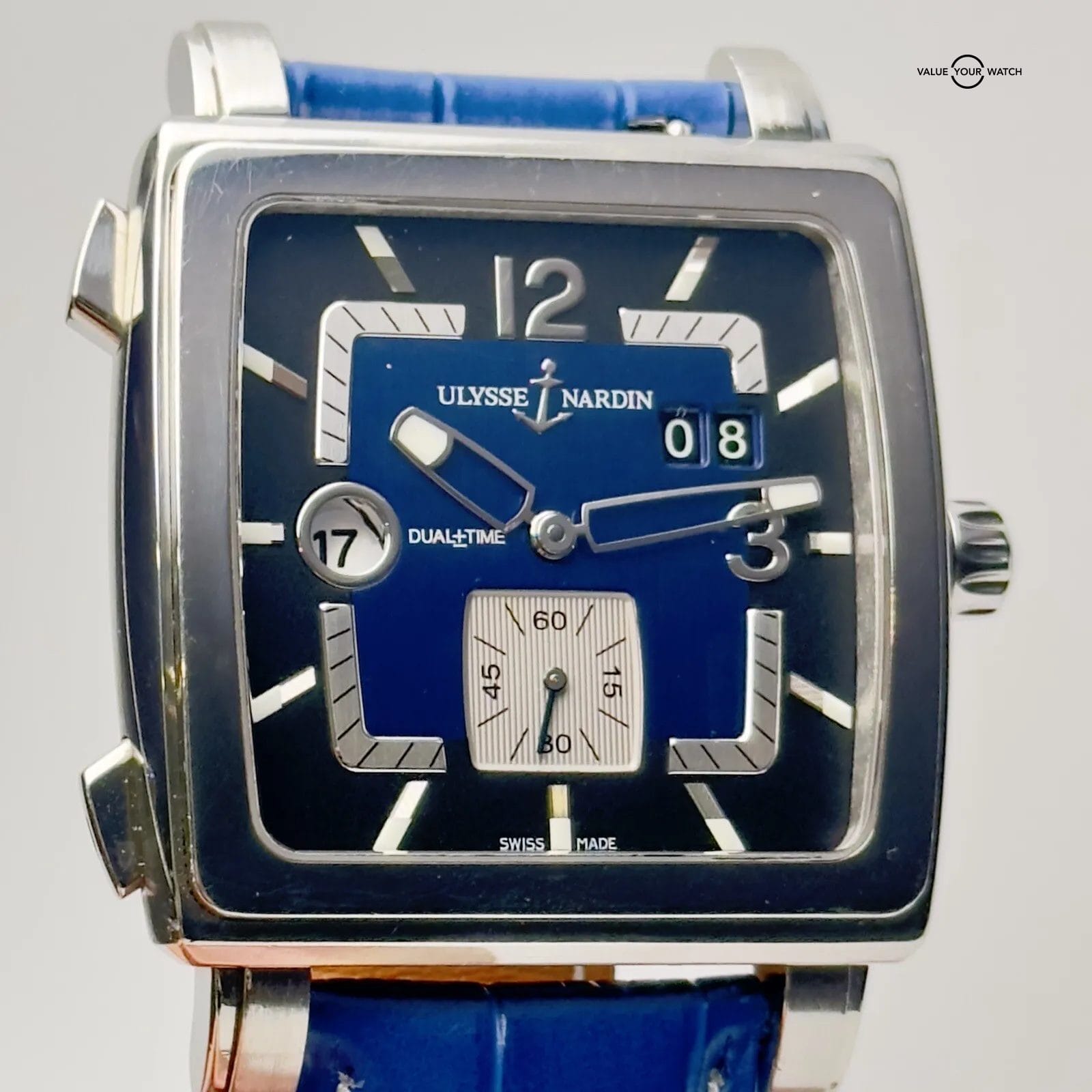 ULYSSE NARDIN QUADRATO DUAL-TIME 243-92 WRISTWATCH STAINLESS STEEL BOX NO.1639 - Image 2