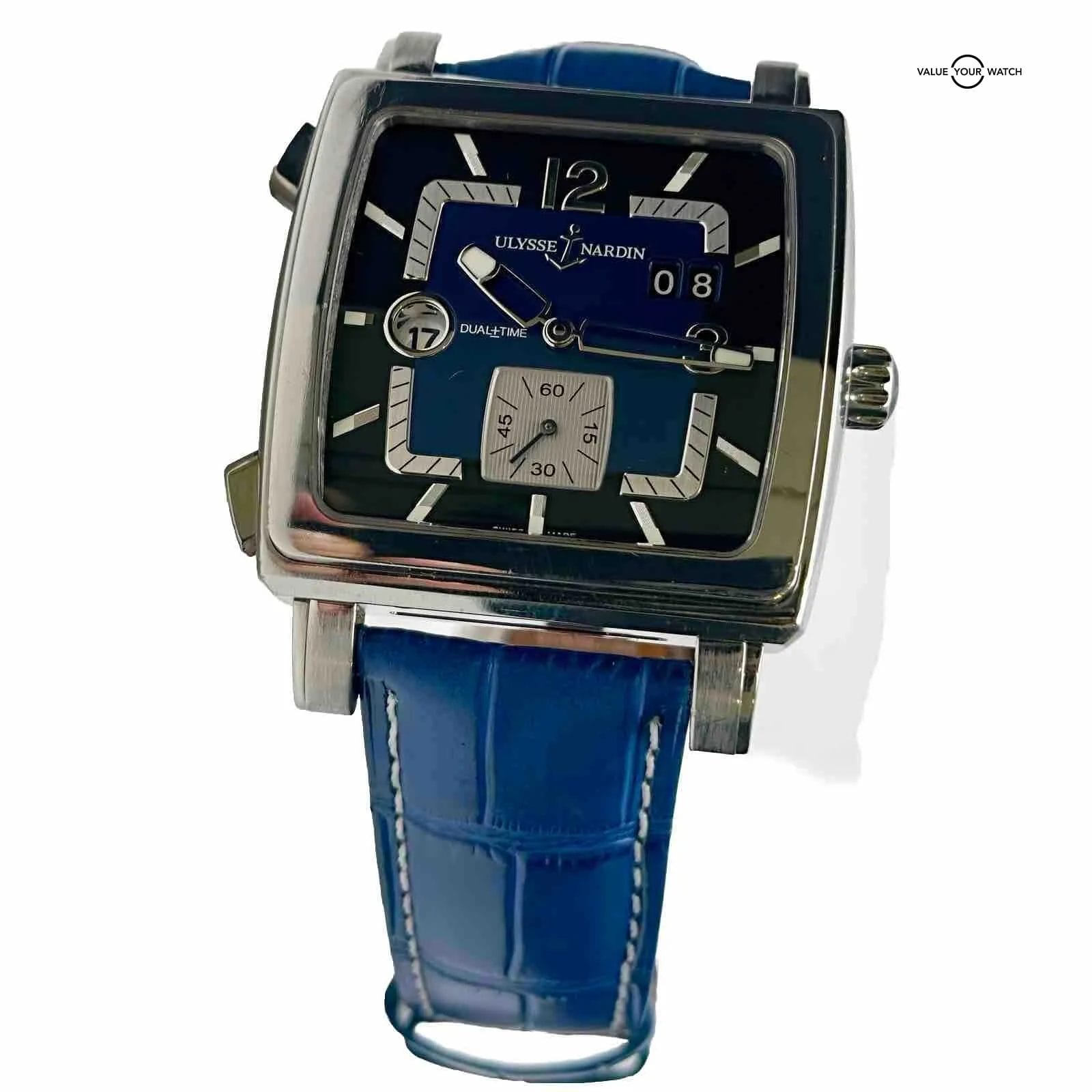 ULYSSE NARDIN QUADRATO DUAL-TIME 243-92 WRISTWATCH STAINLESS STEEL BOX NO.1639 - Image 6