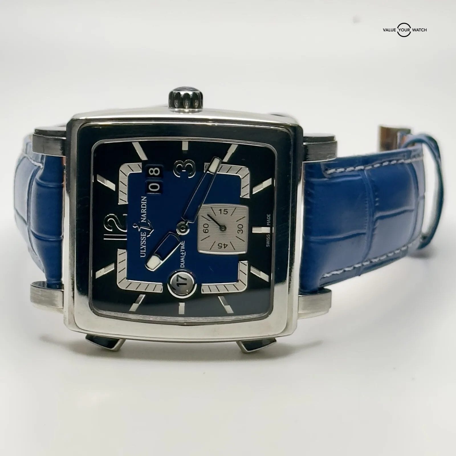 ULYSSE NARDIN QUADRATO DUAL-TIME 243-92 WRISTWATCH STAINLESS STEEL BOX NO.1639 - Image 7