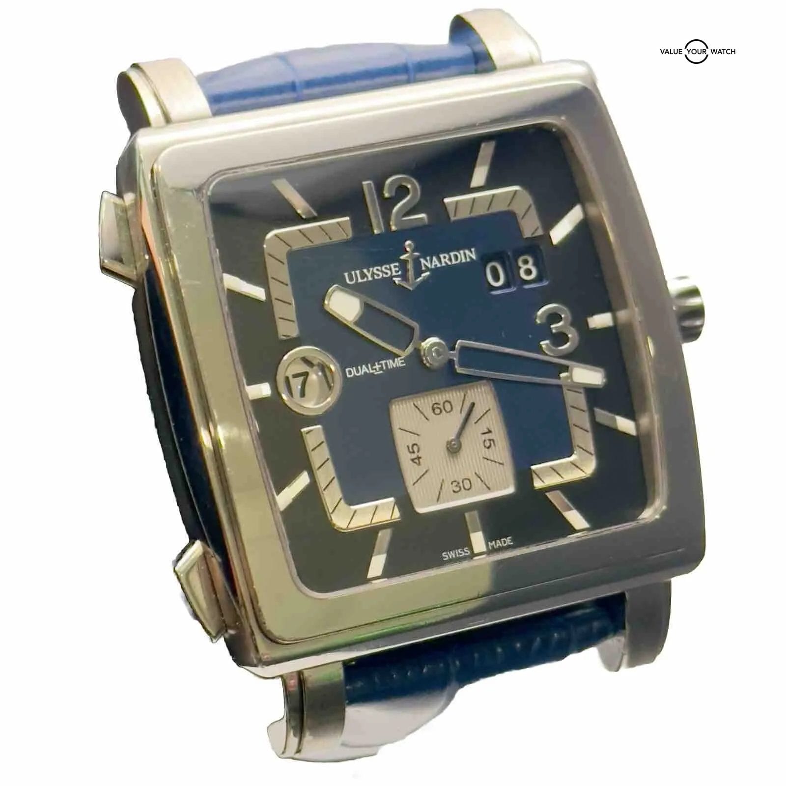 ULYSSE NARDIN QUADRATO DUAL-TIME 243-92 WRISTWATCH STAINLESS STEEL BOX NO.1639 - Image 8