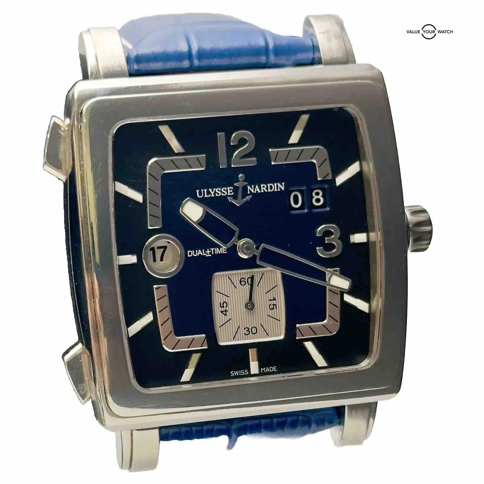 ULYSSE NARDIN QUADRATO DUAL-TIME 243-92 WRISTWATCH STAINLESS STEEL BOX NO.1639 - Image 9