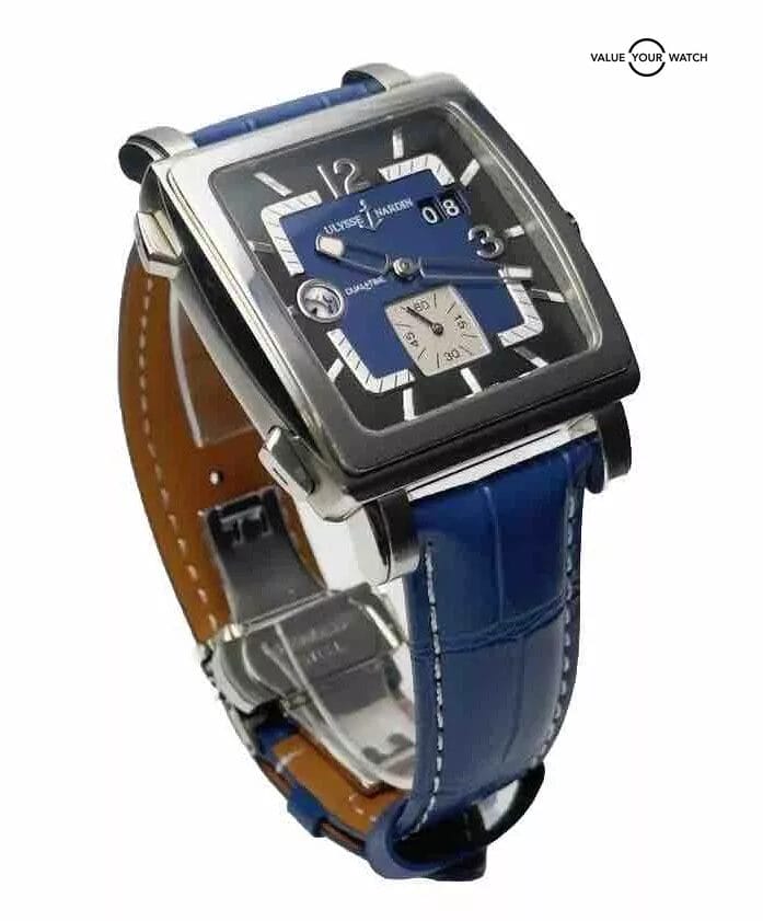 ULYSSE NARDIN QUADRATO DUAL-TIME 243-92 WRISTWATCH STAINLESS STEEL BOX NO.1639 - Image 13