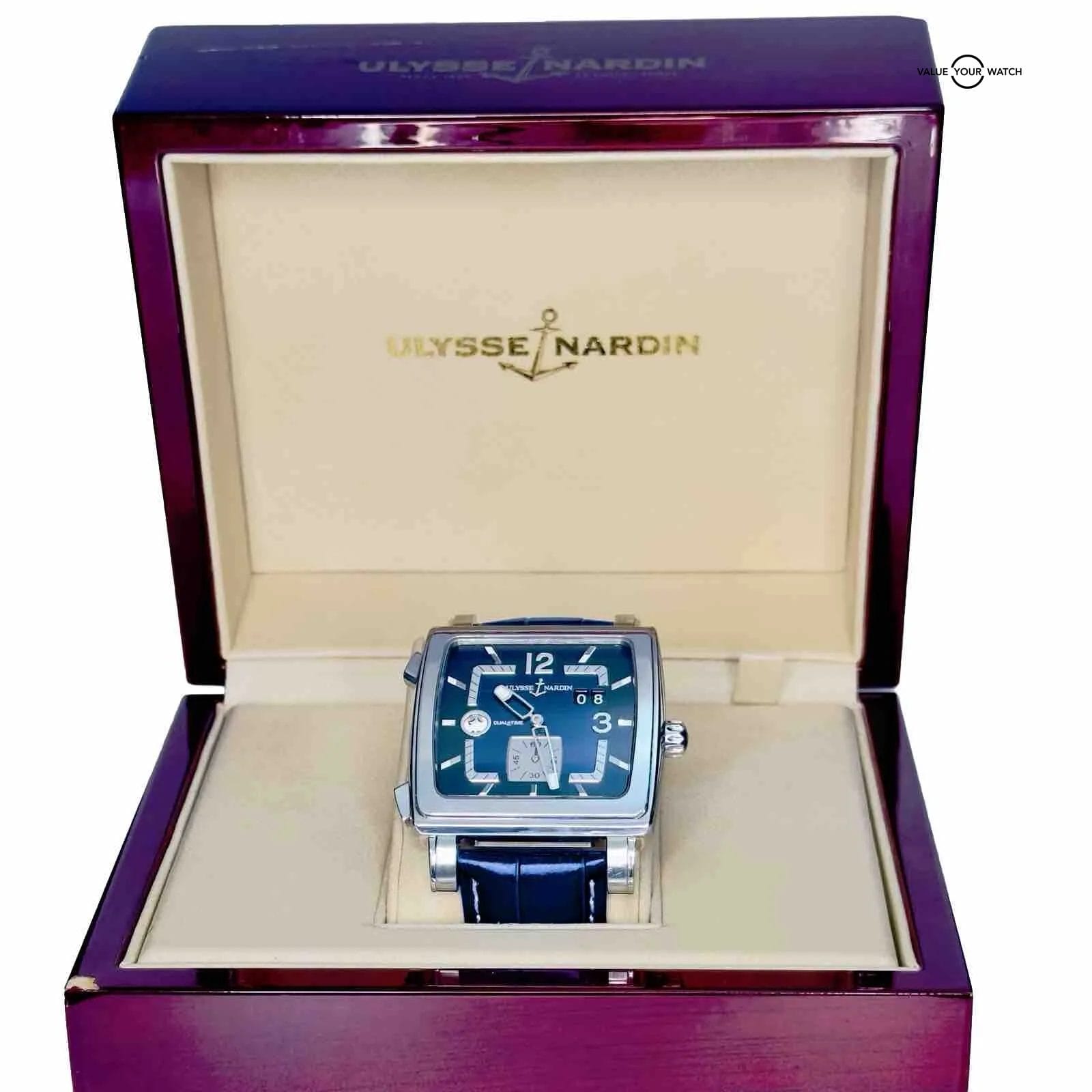 ULYSSE NARDIN QUADRATO DUAL-TIME 243-92 WRISTWATCH STAINLESS STEEL BOX NO.1639 - Image 14