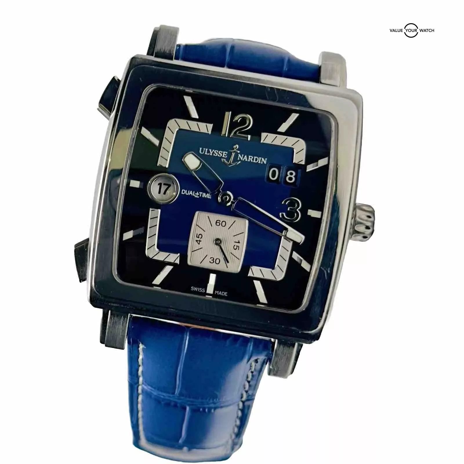 ULYSSE NARDIN QUADRATO DUAL-TIME 243-92 WRISTWATCH STAINLESS STEEL BOX NO.1639 - Image 15