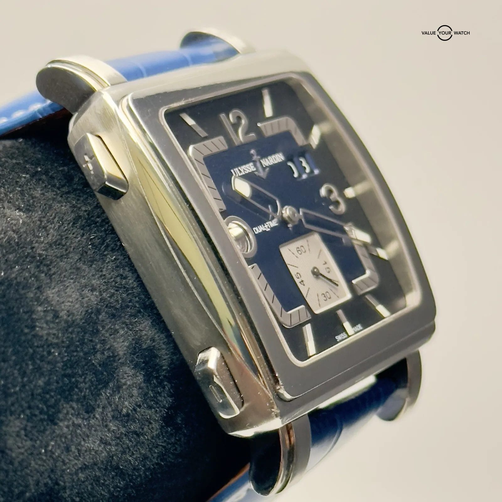 ULYSSE NARDIN QUADRATO DUAL-TIME 243-92 WRISTWATCH STAINLESS STEEL BOX NO.1639 - Image 16