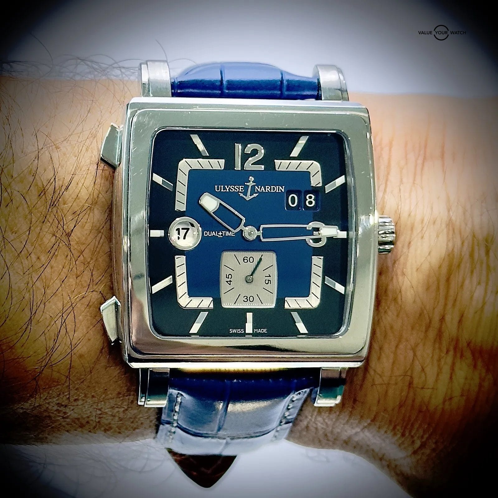 ULYSSE NARDIN QUADRATO DUAL-TIME 243-92 WRISTWATCH STAINLESS STEEL BOX