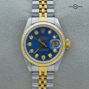 ROLEX Ladies Datejust 69173 26mm Blue Diamond Dial 18K Yellow Gold and SS