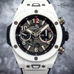 Hublot Big Bang Unico White Ceramic Red Accent 45mm Excellent 411.HX.1170.RX B&P
