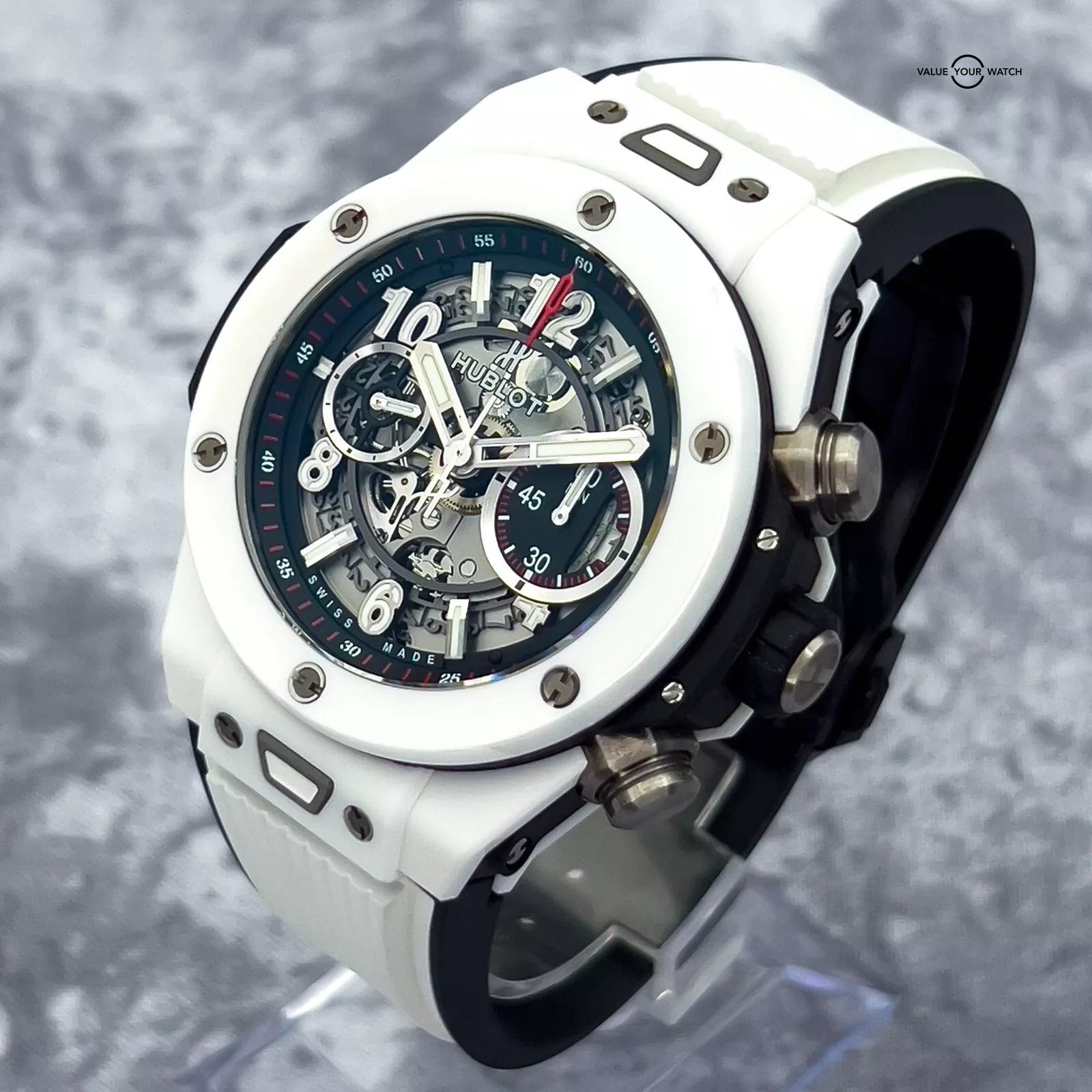 Hublot Big Bang Unico White Ceramic Red Accent 45mm Excellent 411.HX.1170.RX B&P - Image 10