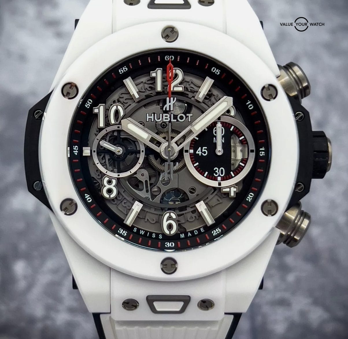 Hublot Big Bang Unico White Ceramic Red Accent 45mm Excellent 411.HX.1170.RX B&P - Image 12