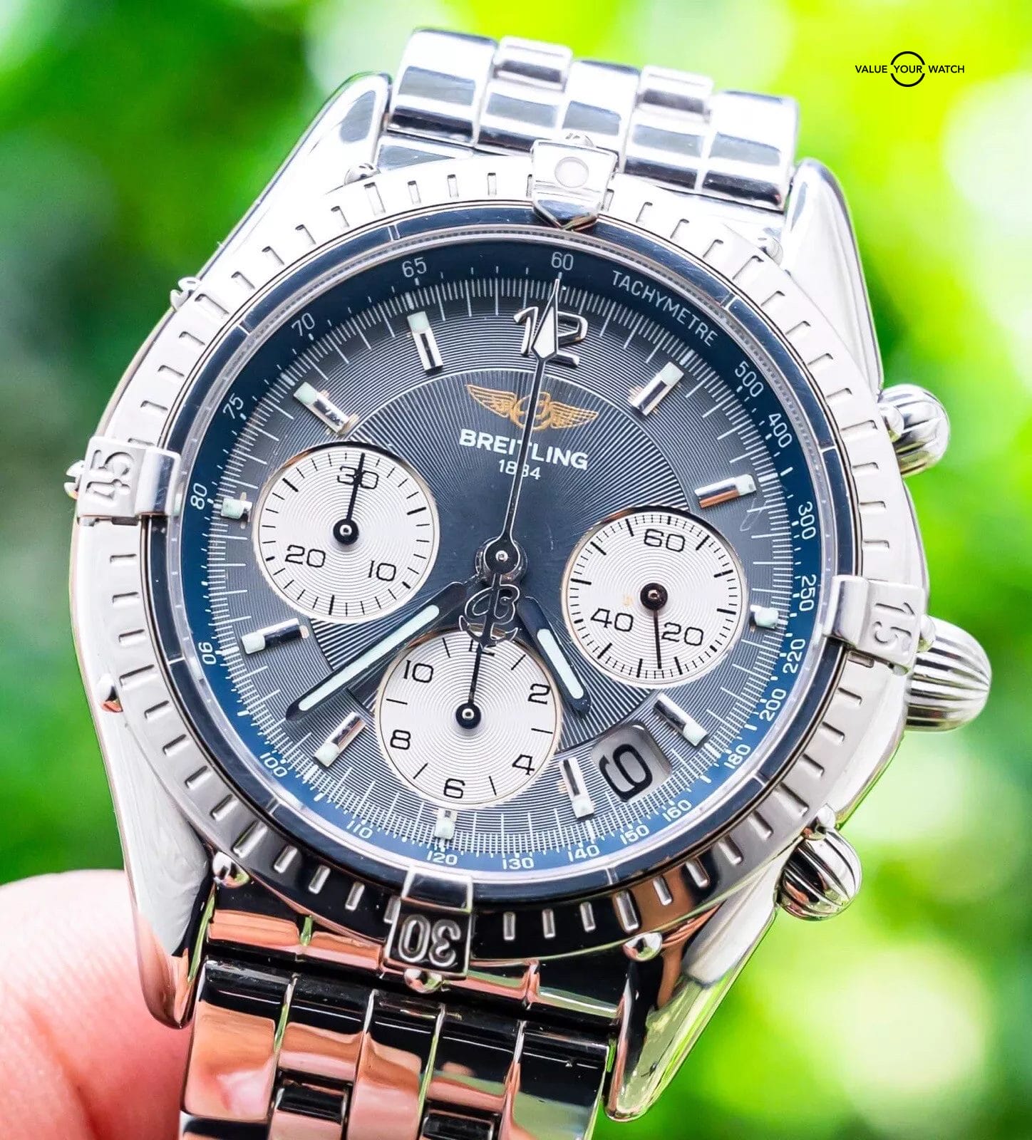 Breitling Chrono Cockpit 37 Gray Dial SERVICED Bracelet Box Callisto Grey A30012 Value Your Watch