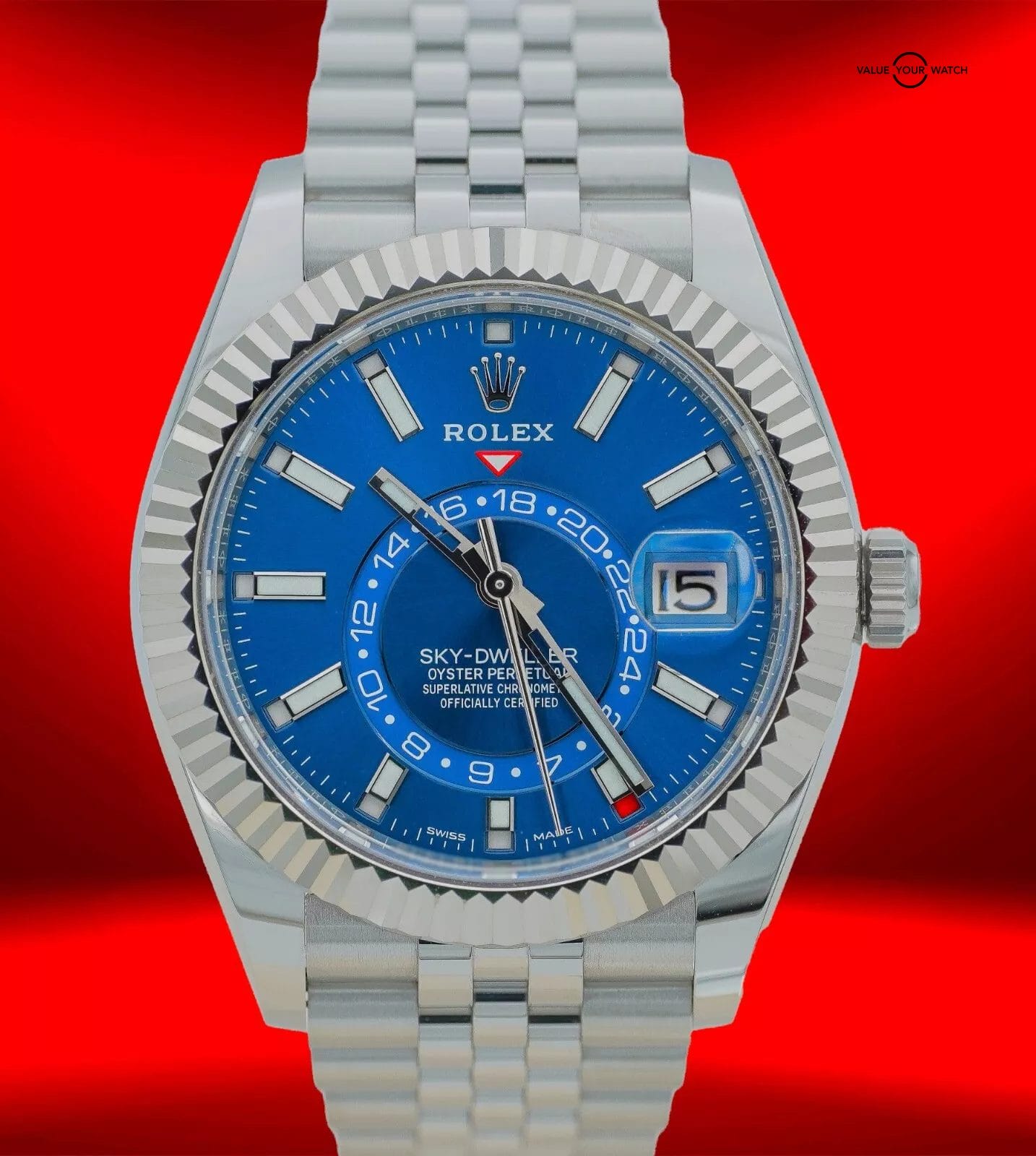2022 Rolex Sky-Dweller Blue Dial Jubilee Stainless Steel White Gold BOXES/PAPERS