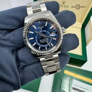 MINT PAPERS Rolex Sky-Dweller BLUE Steel 18K White Gold Oyster 326934 42mm BOX