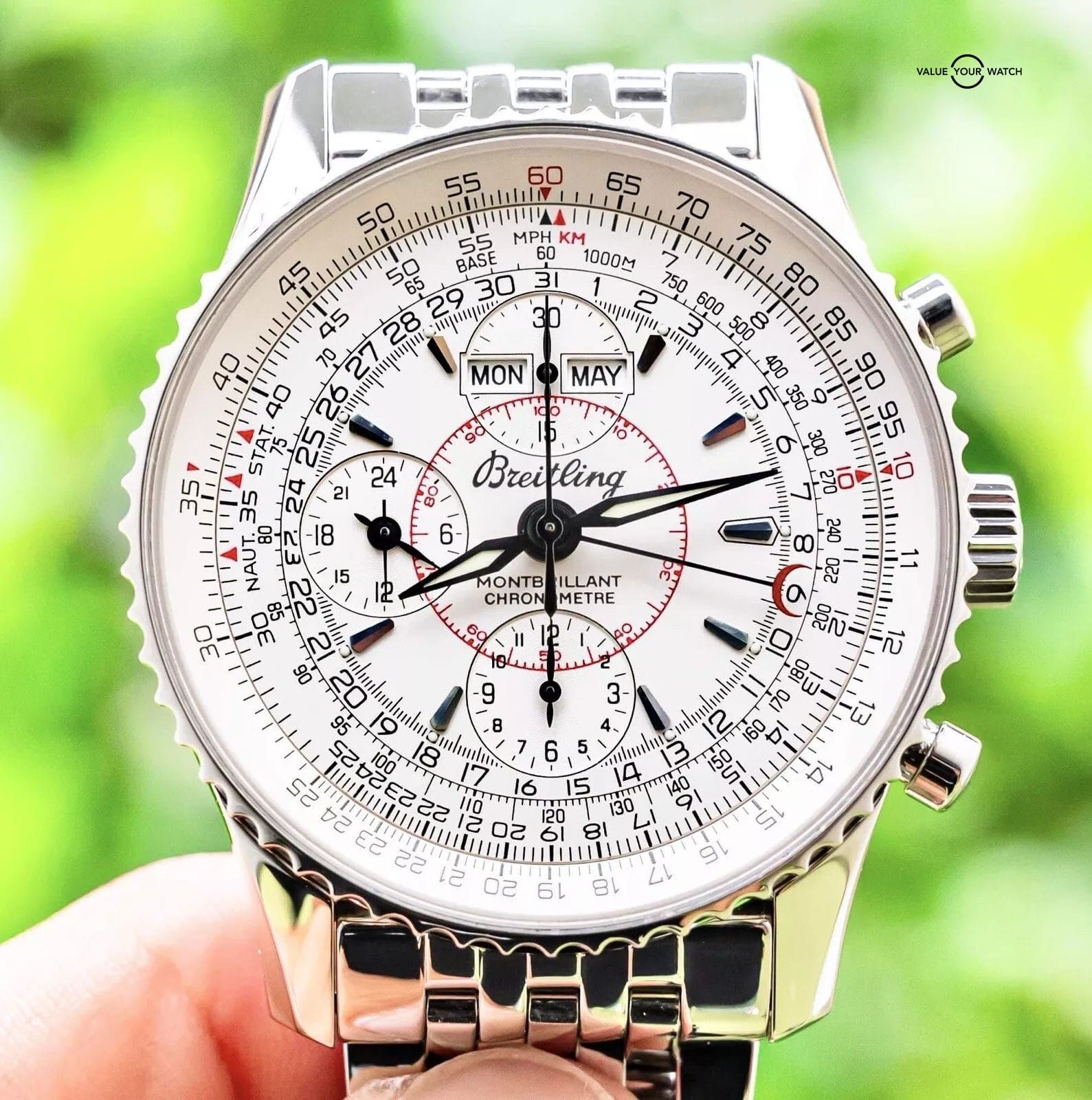 Breitling Navitimer Montbrillant Datora 43 mm Silver Dial Boxes Bracelet A21330 Value Your Watch