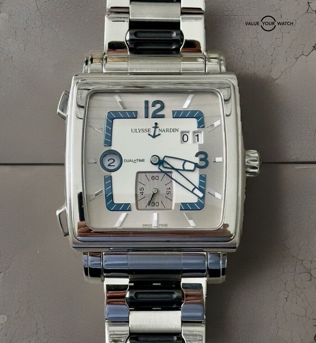 Ulysse Nardin Quadrato Dual Time & Rare Bracelet, Box & Booklets 243-92 ULN92