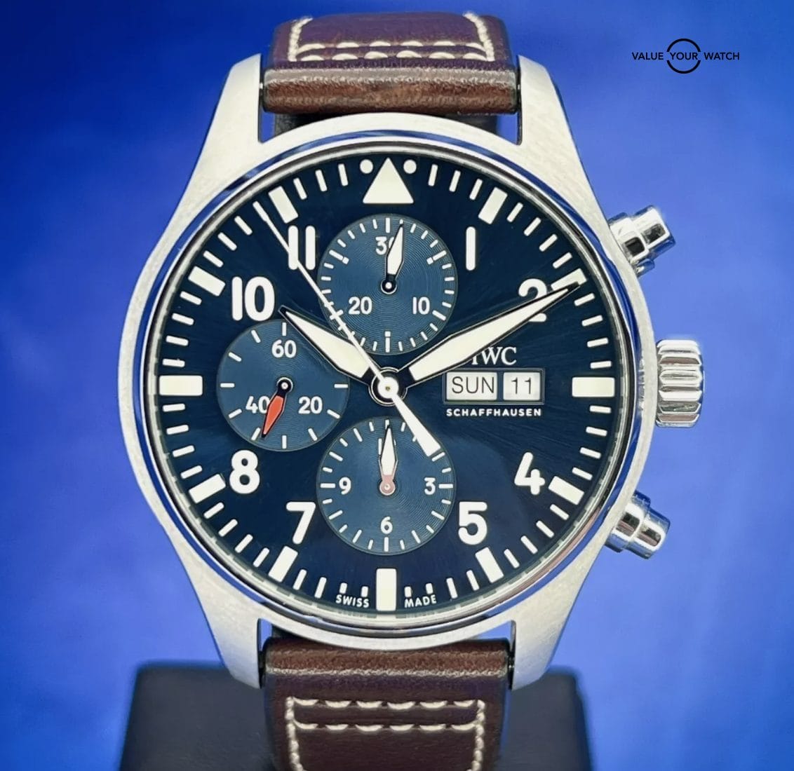 IWC Pilot's Watch Blue Dial Chronograph Men's Watch with Box & Papers IW377714 - Image 4