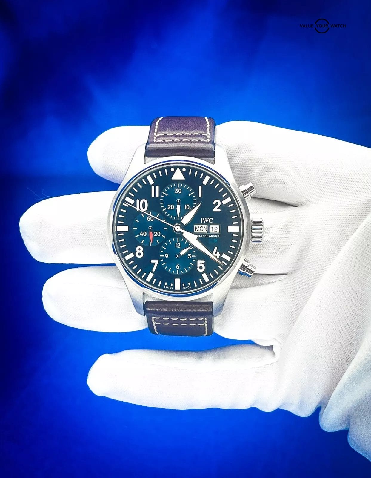 IWC Pilot's Watch Blue Dial Chronograph Men's Watch with Box & Papers IW377714 - Image 7