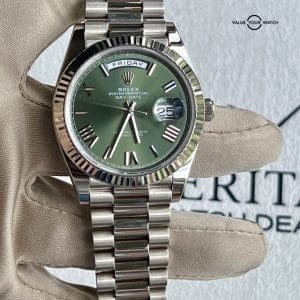Rolex Day Date 228239 Olive Dial White Gold 40mm Men’s Watch Box And Papers