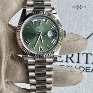 Rolex Day Date 228239 Olive Dial White Gold 40mm Men&#8217;s Watch Box And Papers