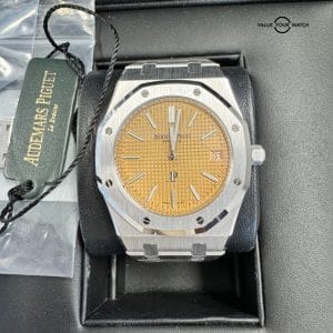 2020 Box Papers Salmon Dial Audemars Piguet AP Royal Oak Jumbo 18kt White Gold
