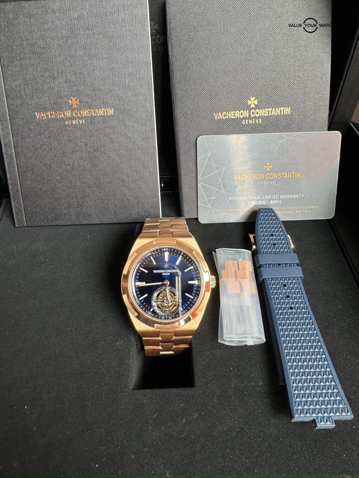2022 Vacheron Constantin Complete Blue Dial Rose Gold Overseas Tourbillon - Image 5
