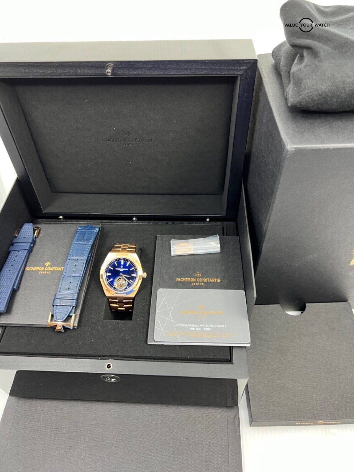 2022 Vacheron Constantin Complete Blue Dial Rose Gold Overseas Tourbillon - Image 12